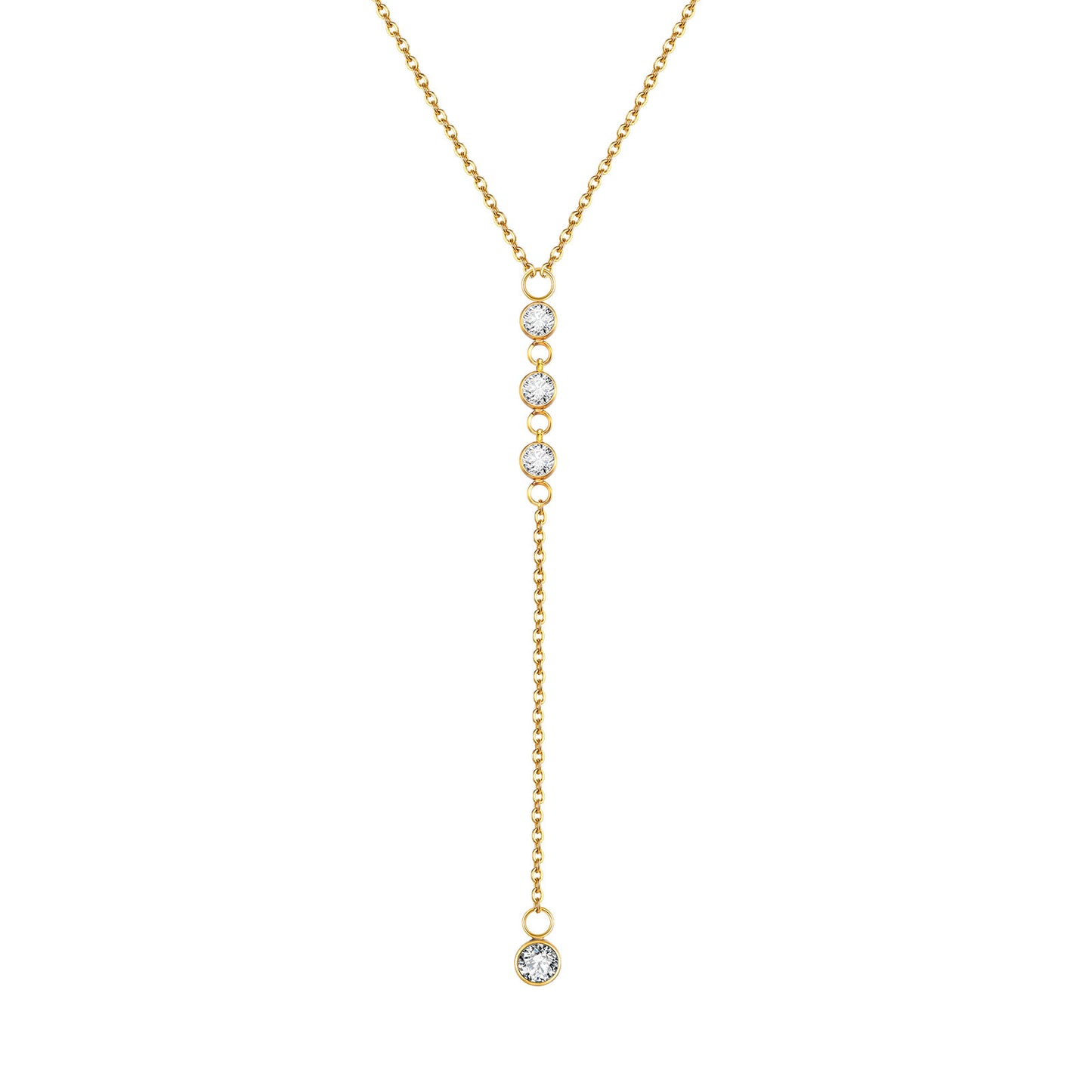Gold Zirconia Y-Shaped Bar Necklace