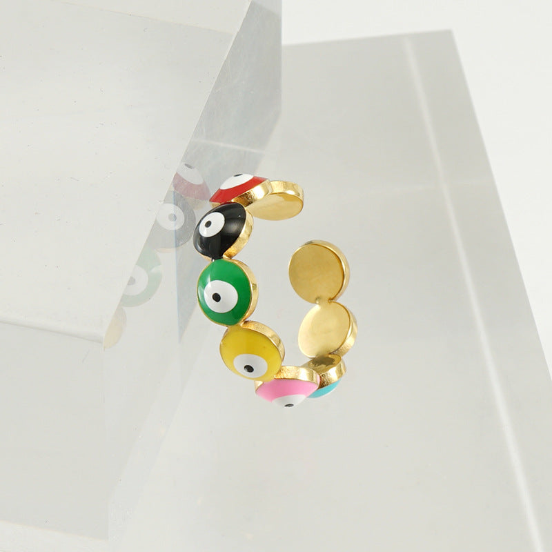 Round Evil Eyes Ring in 18k Gold-Plated Stainless Steel