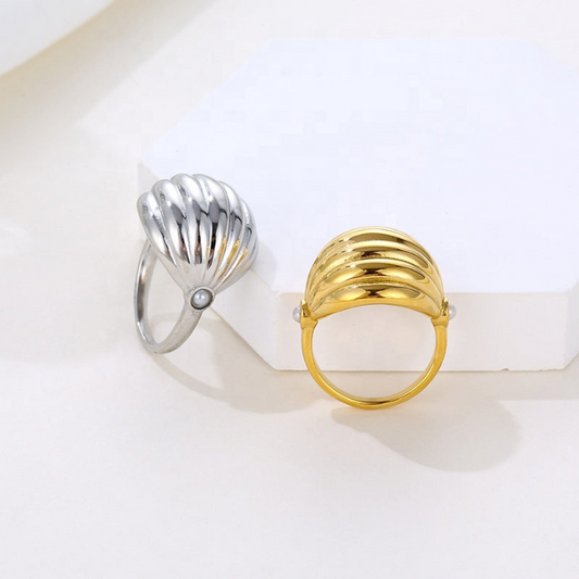 Shell Dome Ring Silver Plated Stainless Steel