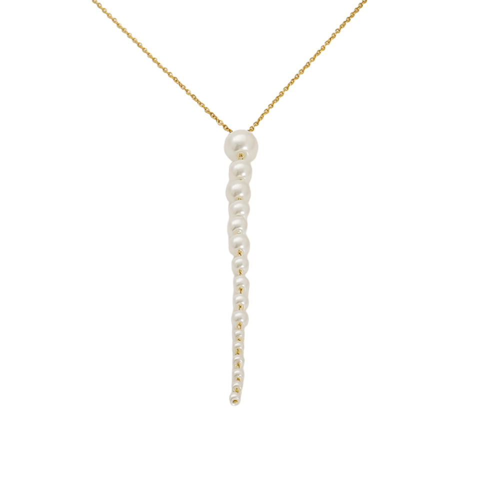Necklace with Long Pearl Pendant in 18k Gold-Plated Stainless Steel