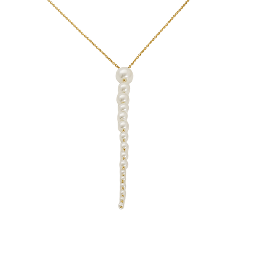 Necklace with Long Pearl Pendant in 18k Gold-Plated Stainless Steel
