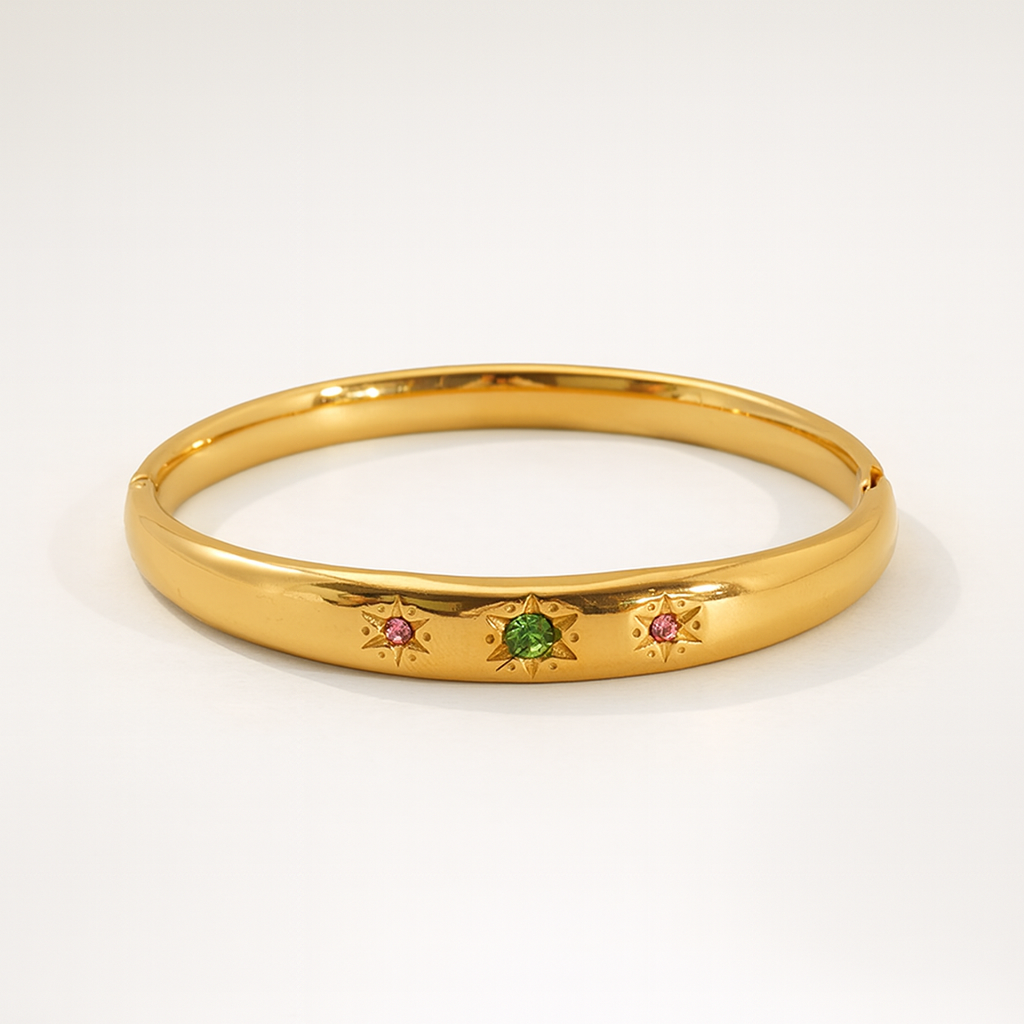 Colorful Rhinestone Gold Plated Bangle