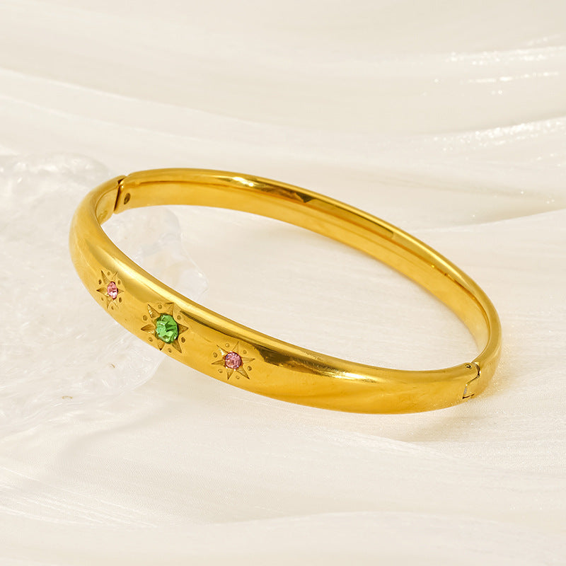 Colorful Rhinestone Gold Plated Bangle