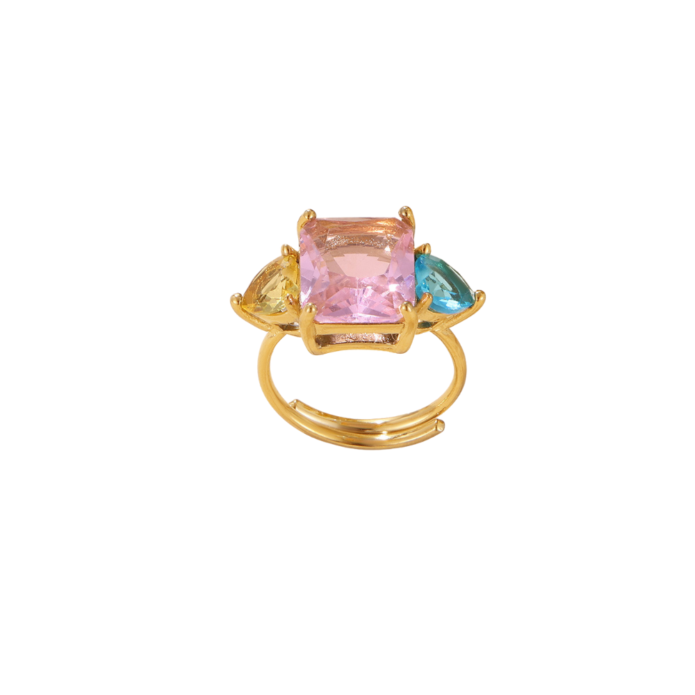 Unique Gold Plated Multicolor Square Zircon Ring