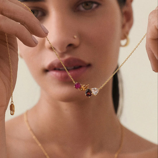 Warm-Toned Four Zirconias Necklace