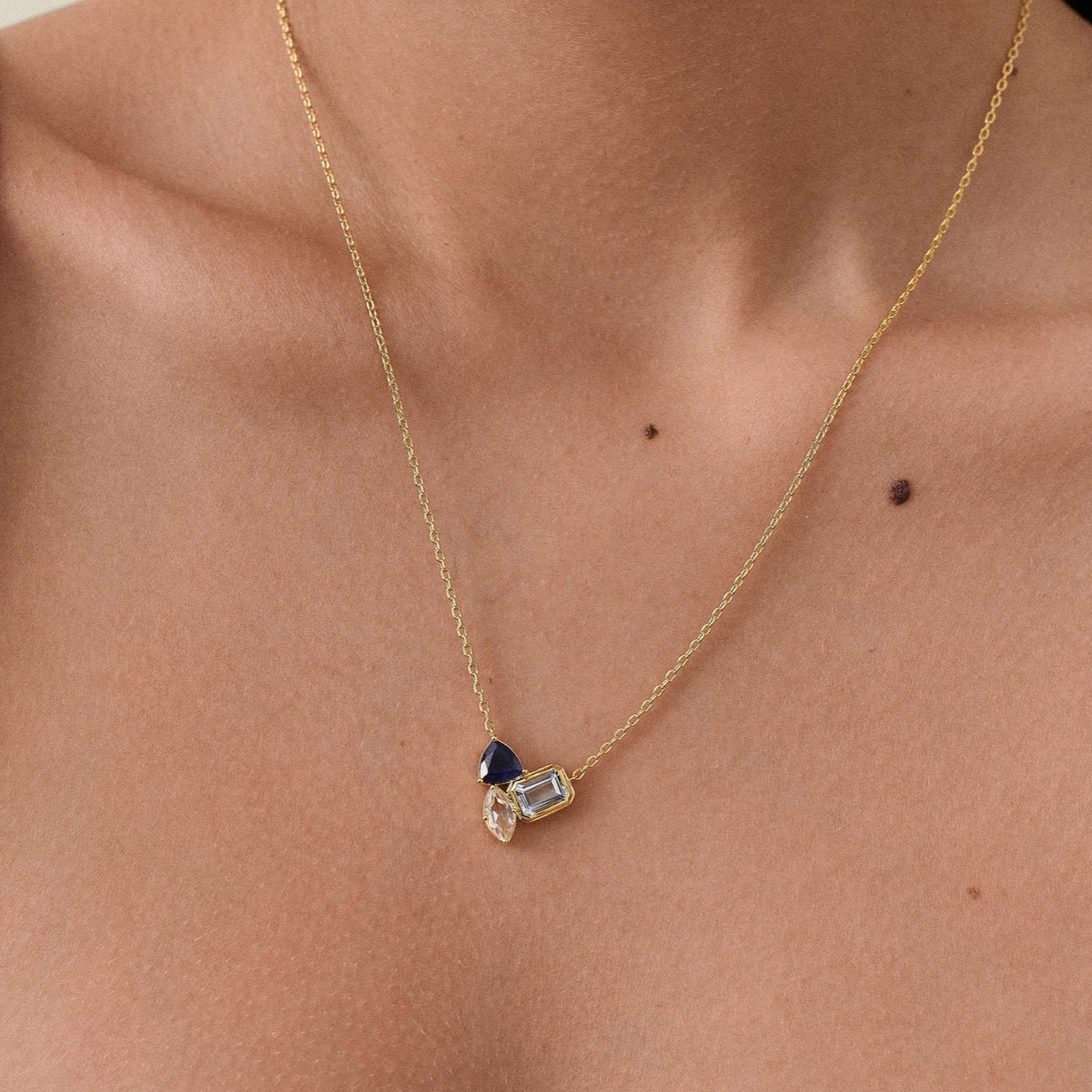 Three Blue-Toned Zirconias Necklace
