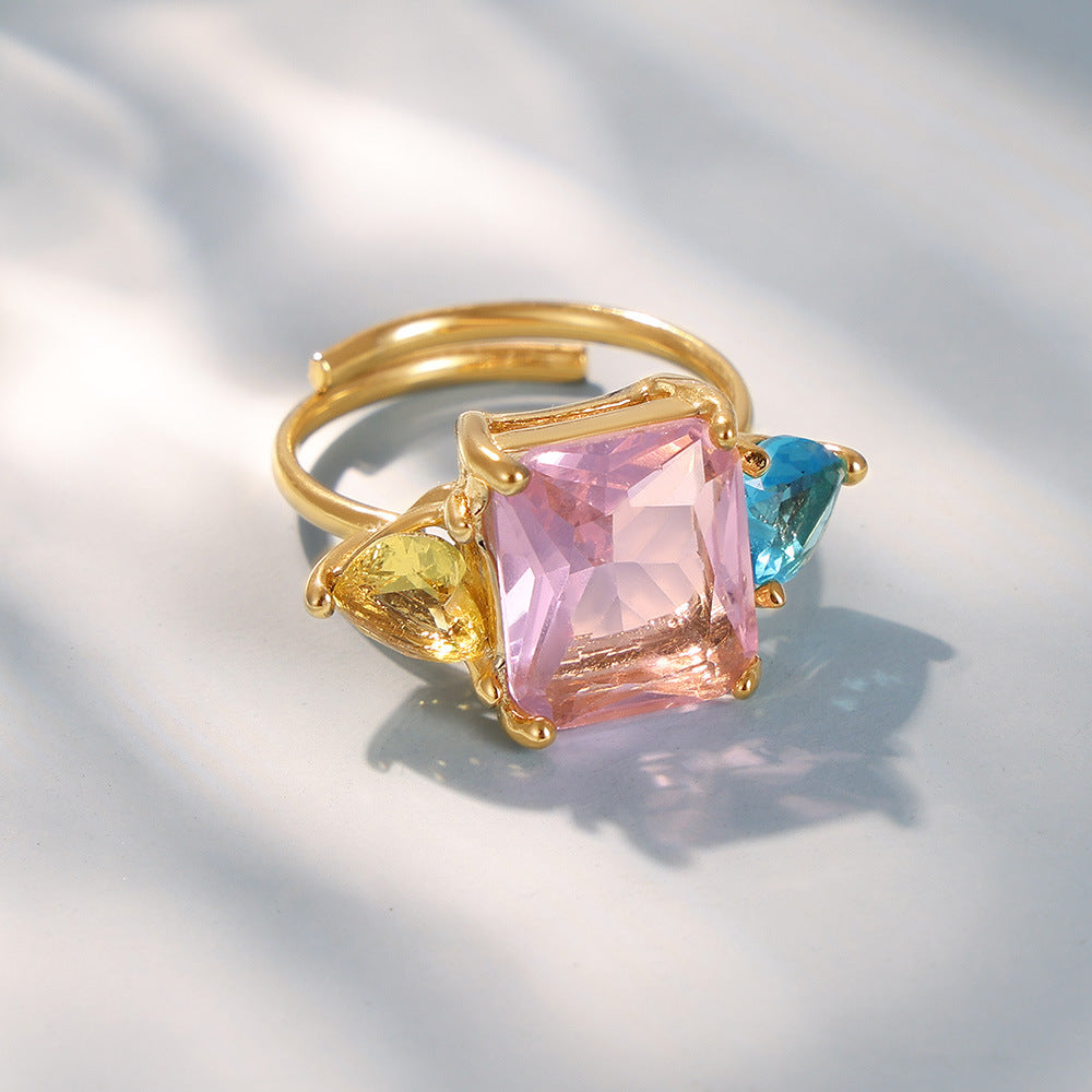 Unique Gold Plated Multicolor Square Zircon Ring