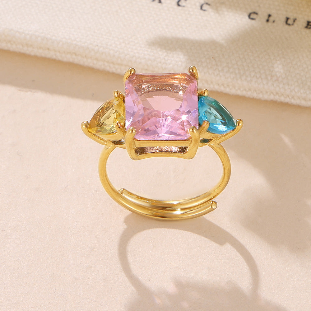 Unique Gold Plated Multicolor Square Zircon Ring