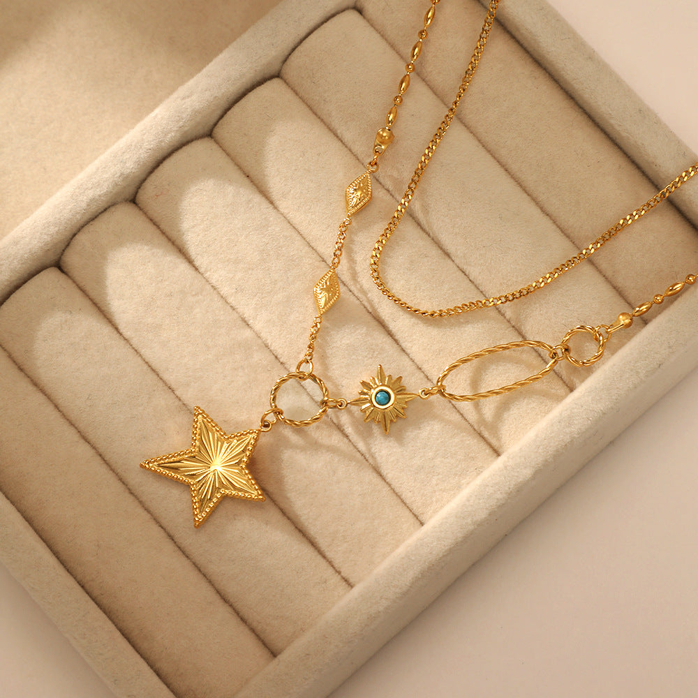 Gold Double Layer Star Pendant Necklace