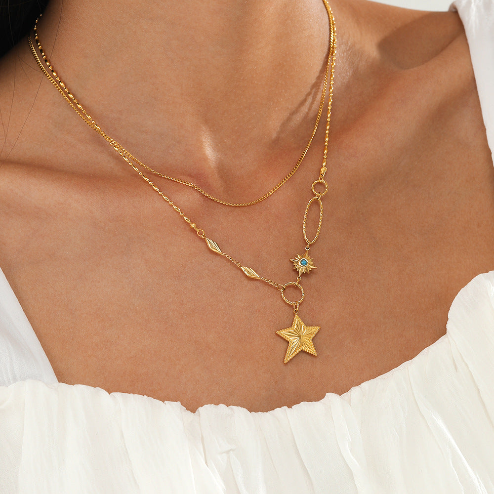 Gold Double Layer Star Pendant Necklace