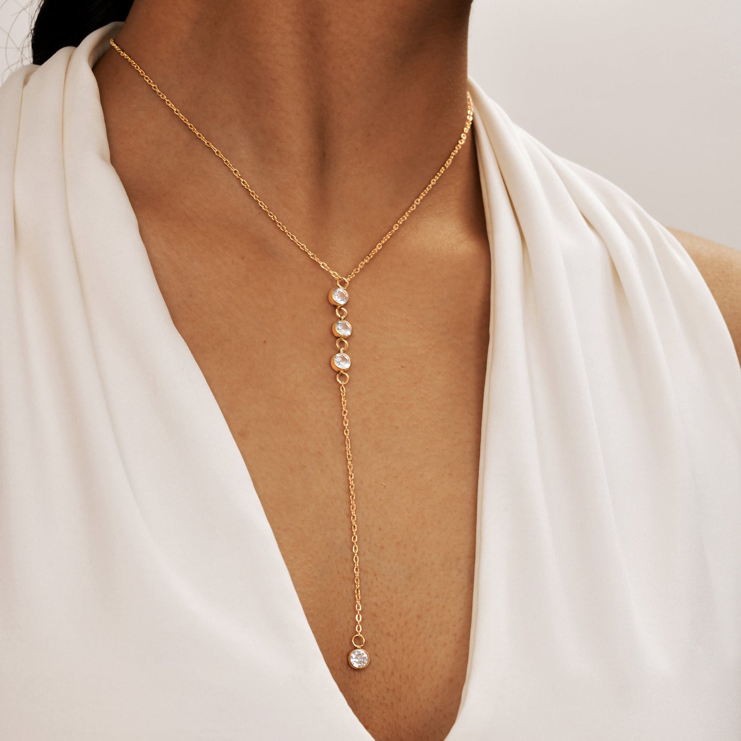 Gold Zirconia Y-Shaped Bar Necklace
