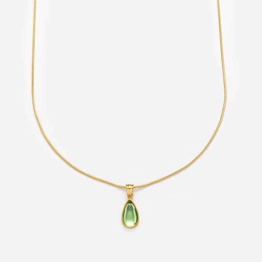 Gold Necklace with Translucent Green Water-Drop Pendant