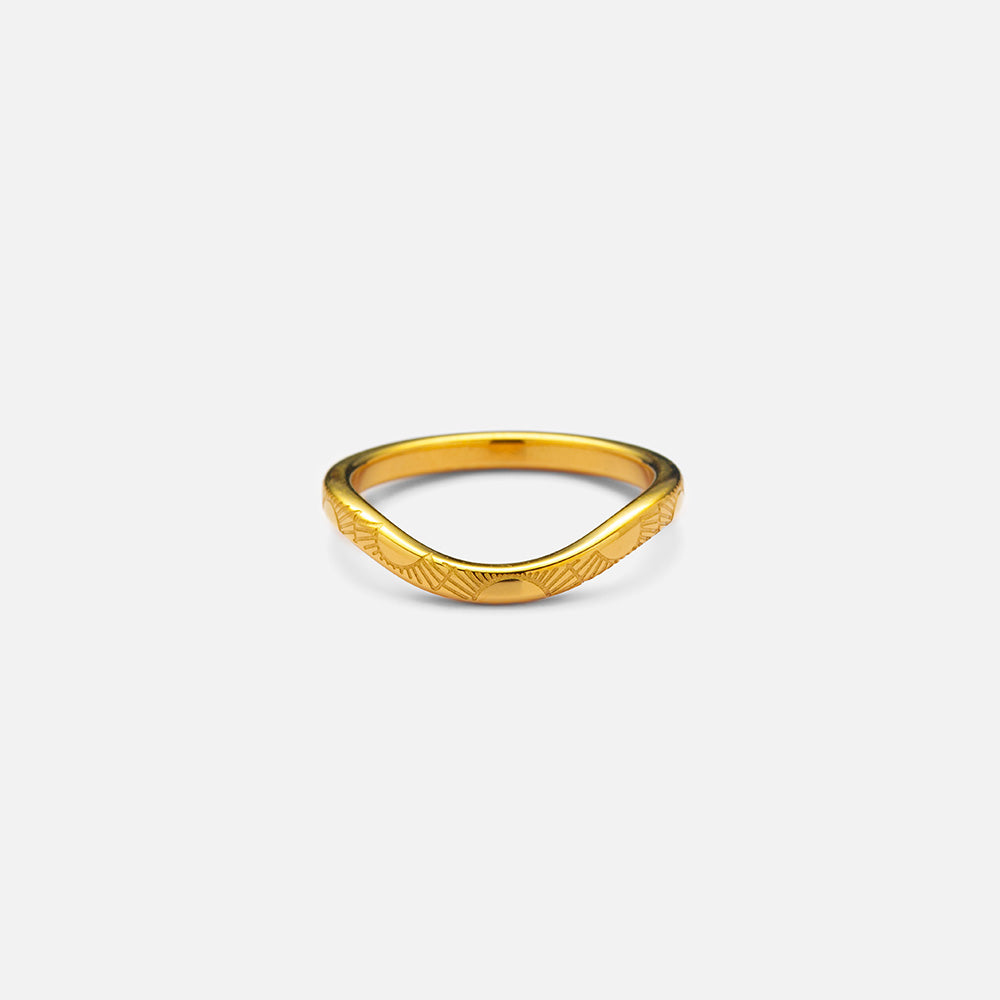 18K Gold Plated Stainless Steel Curved Sun Pattern Rings