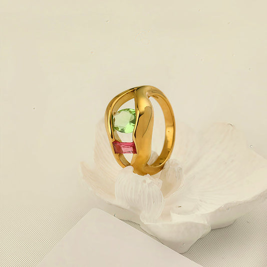 Unique Zircon Irregular Ring 18K Gold Plated Stainless Steel