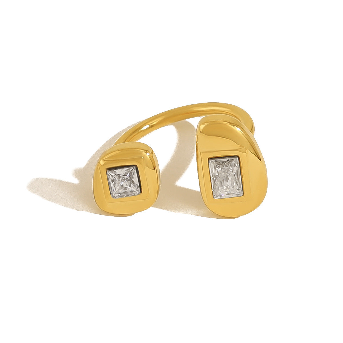 18K Gold Plated Stainless Steel Square Zircon Open Ring