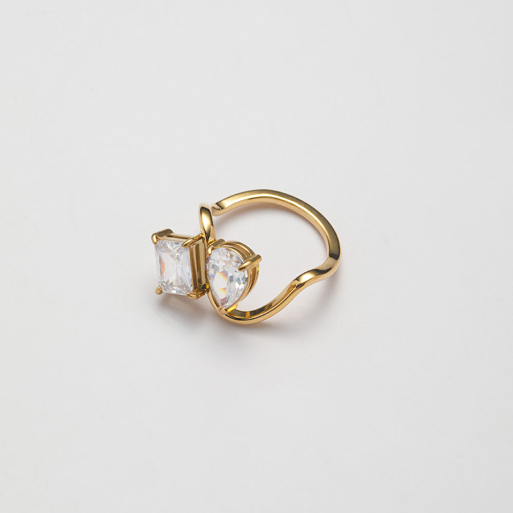 Gold Plated Square & Teardrop Zircon Ring
