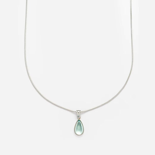Silver Necklace with Translucent Blue Water-Drop Pendant