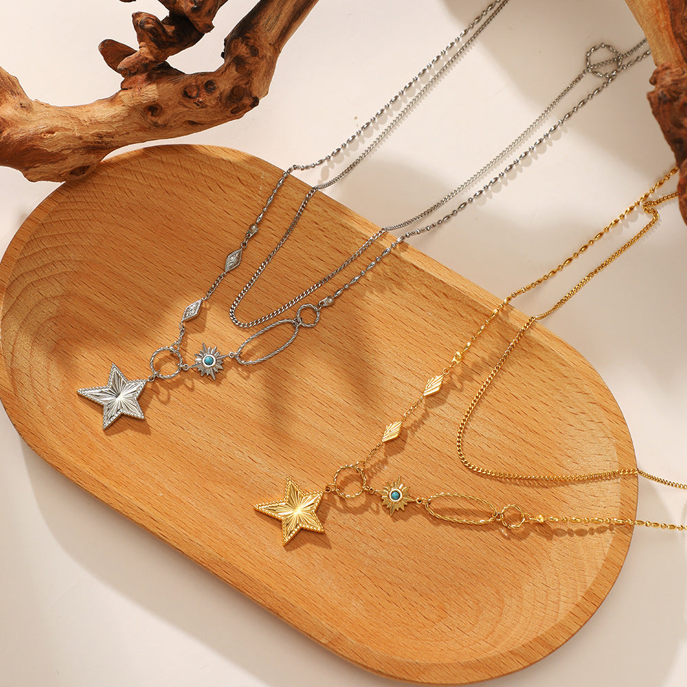 Gold Double Layer Star Pendant Necklace