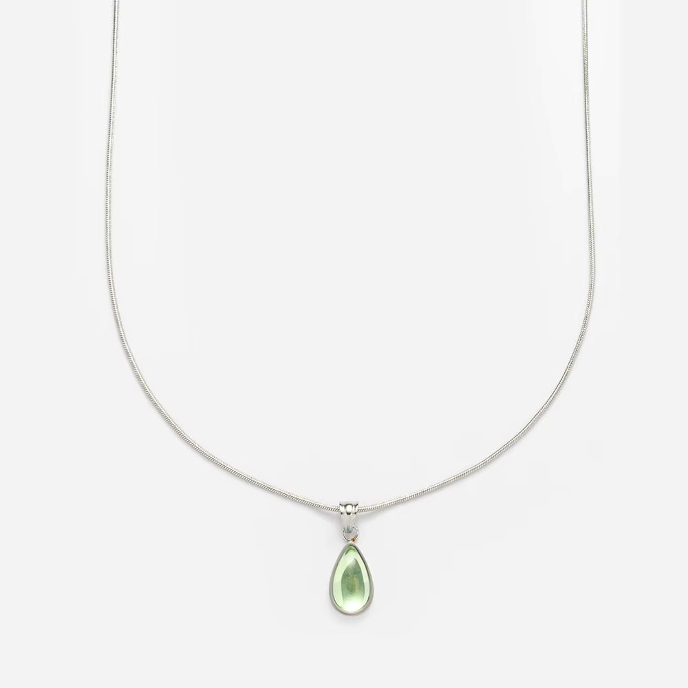 Silver Necklace with Translucent Green Water-Drop Pendant