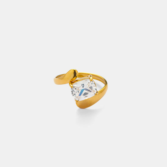 18K Gold Plated Stainless Steel Ring with Large Zircon