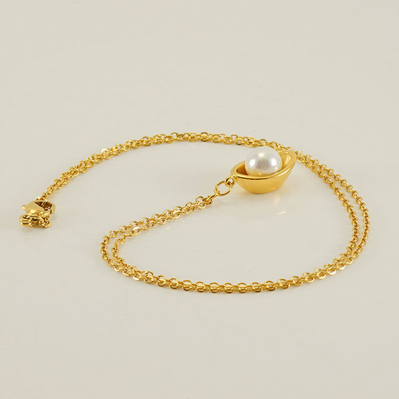 18K Gold-Plated Stainless Steel Necklace with Gold and Pearl Pendant