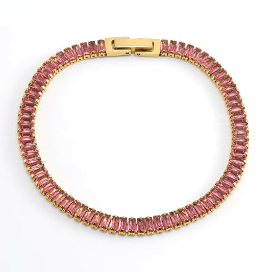 Chain Bracelet with Colored Stones in 18k Gold-Plated Stainless Steel