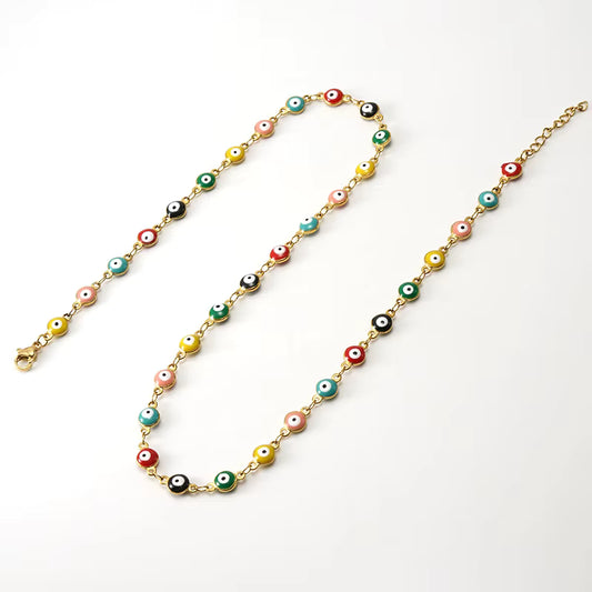 Evil Eye Necklace in 18k Gold-Plated Stainless Steel - Multicolor