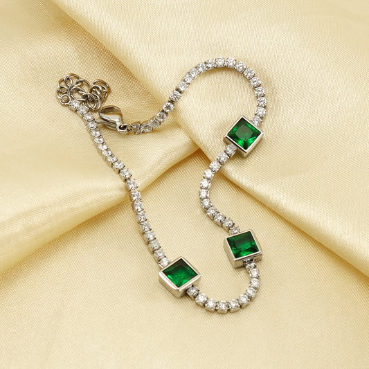 Tennis Bracelet with Green Zircon in Stainless Steel