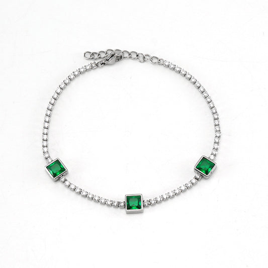 Tennis Bracelet with Green Zircon in Stainless Steel