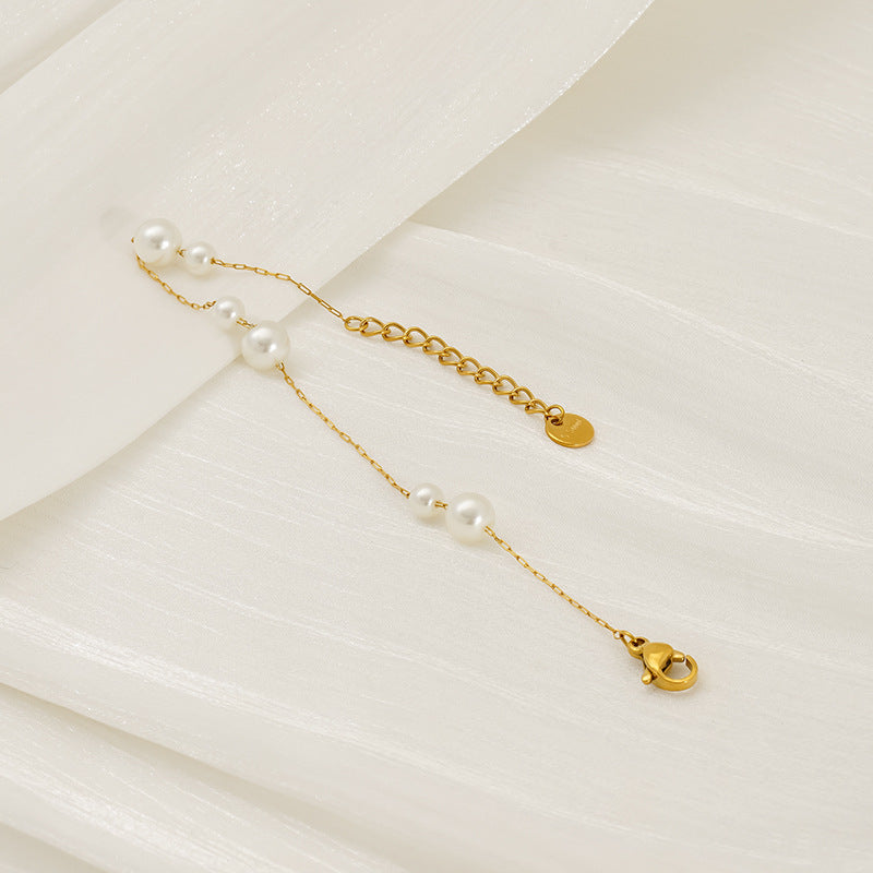 Simple Pearl Strand Bracelet in 18k Gold-Plated Stainless Steel