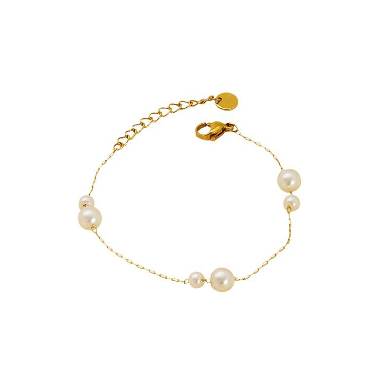 Simple Pearl Strand Bracelet in 18k Gold-Plated Stainless Steel