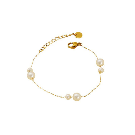 Simple Pearl Strand Bracelet in 18k Gold-Plated Stainless Steel