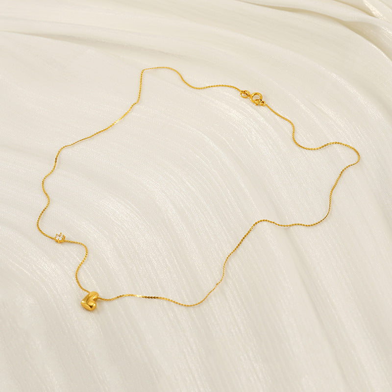 18K Gold-Plated Stainless Steel Necklace with Balloon Letter Pendant & Zircon Detail