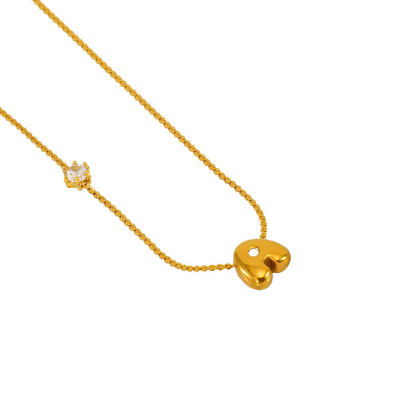 18K Gold-Plated Stainless Steel Necklace with Balloon Letter Pendant & Zircon Detail