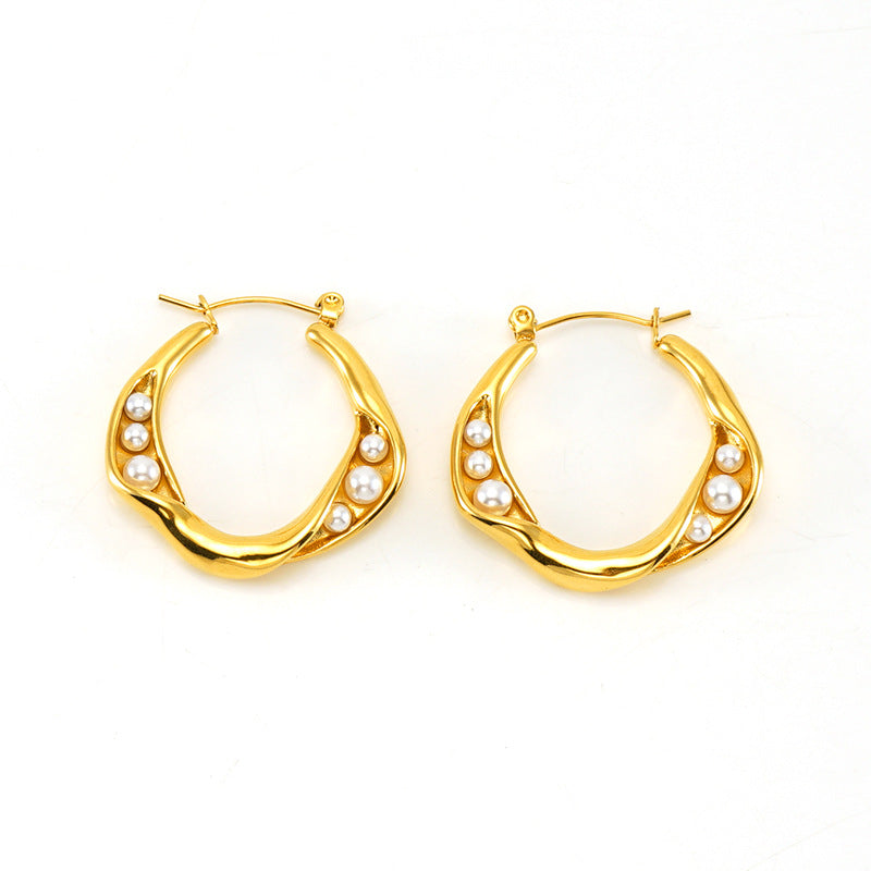 Special Pearl Hoop Earrings in 18k Gold-Plated Stainless Steel