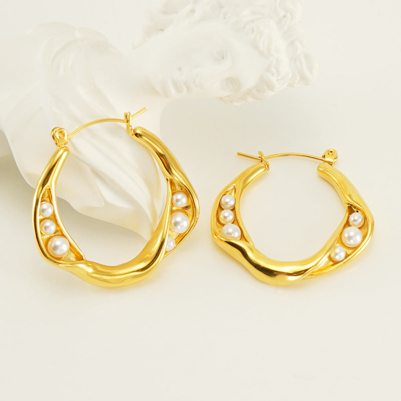 Special Pearl Hoop Earrings in 18k Gold-Plated Stainless Steel