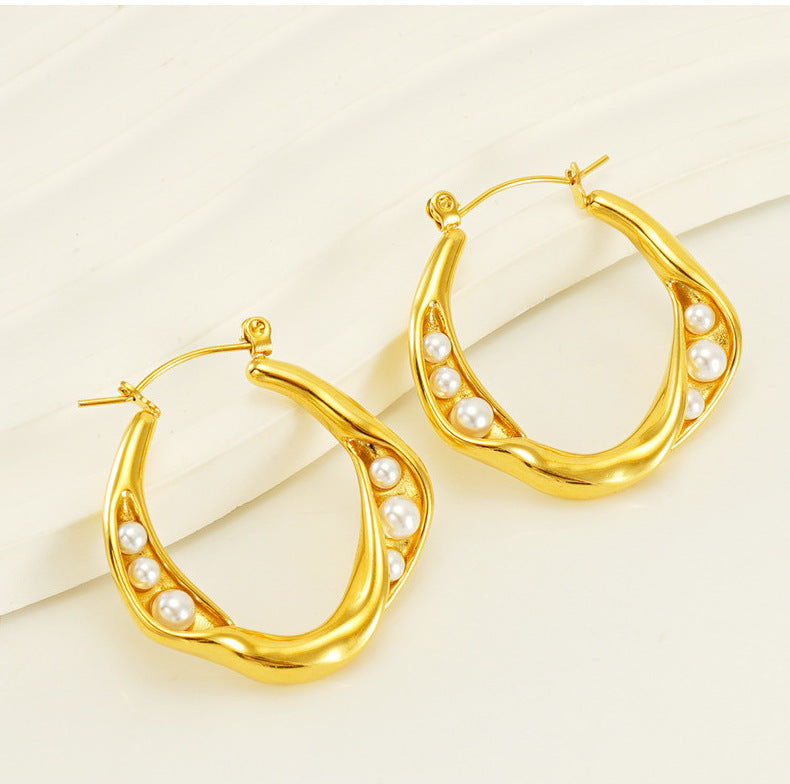 Special Pearl Hoop Earrings in 18k Gold-Plated Stainless Steel