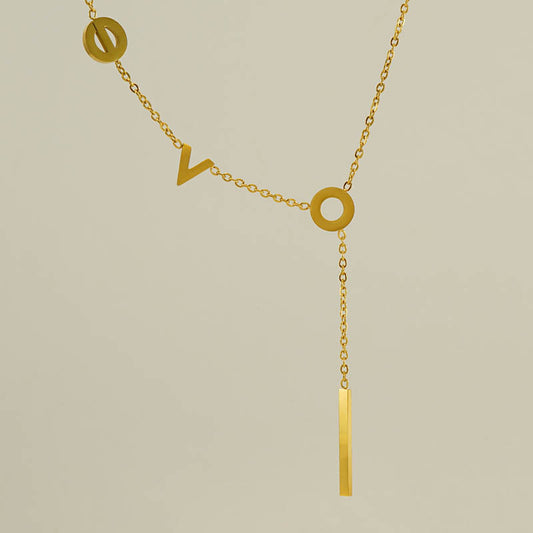 18K Gold-Plated Stainless Steel "LOVE" Asymmetric Pendant Necklace