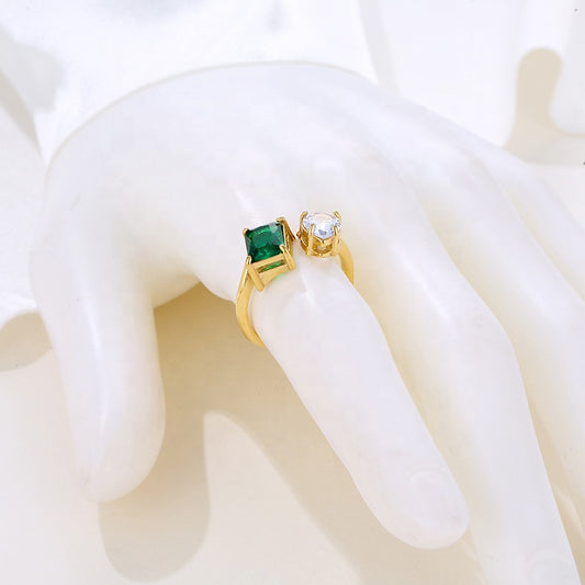 Green & Clear Zircon Gold Ring 18K Gold Plated Stainless Steel