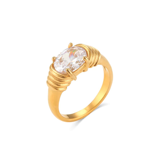 Clear Zircon Gold Ring 18K Gold Plated Stainless Steel