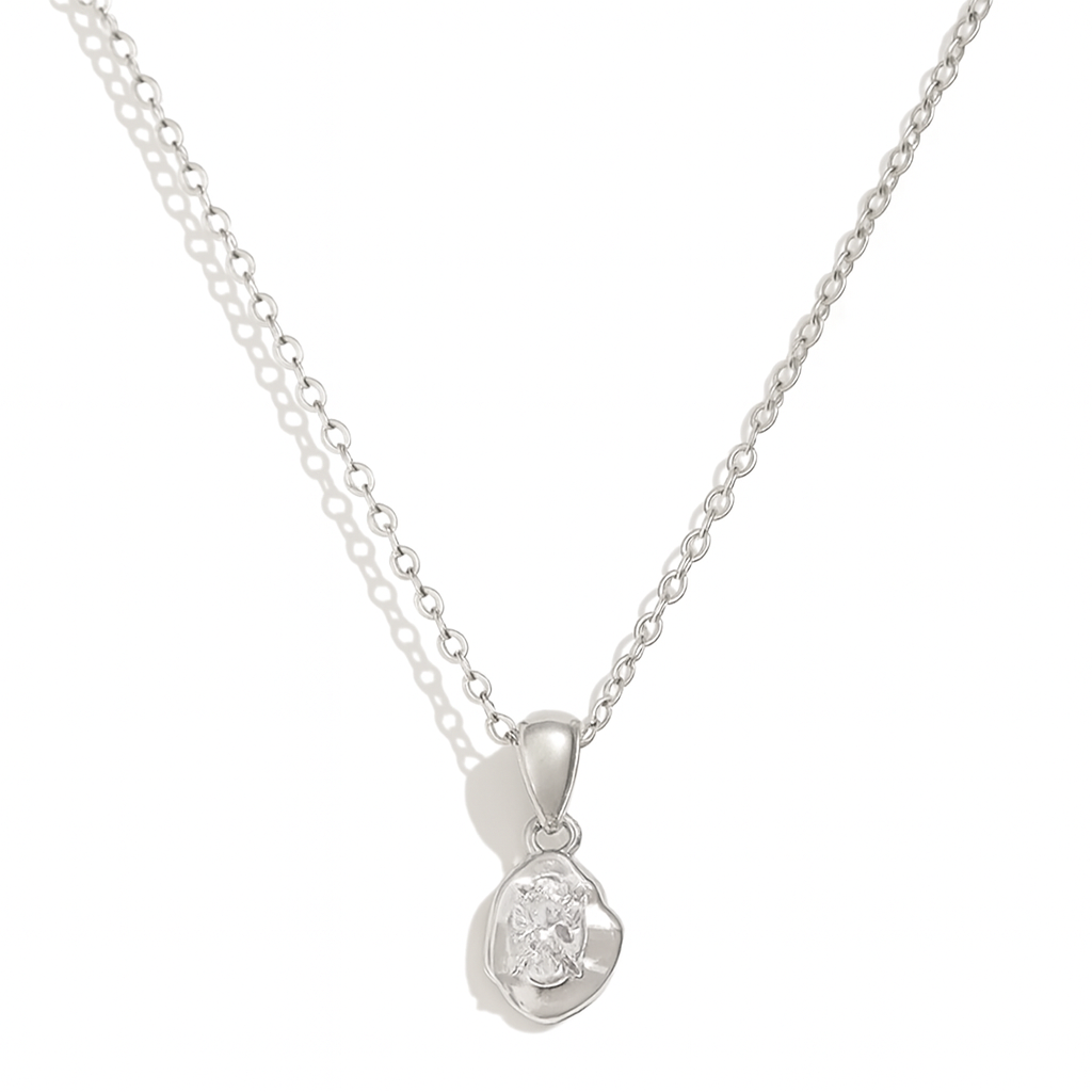 Clear Zircon Pendant Necklace Silver Plated Stainless Steel