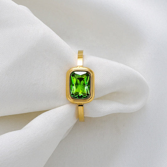 Green Zircon Gold Ring 18K Gold Plated Stainless Steel