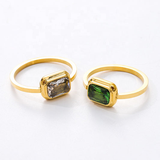 Clear Zircon Gold Ring 18K Gold Plated Stainless Steel