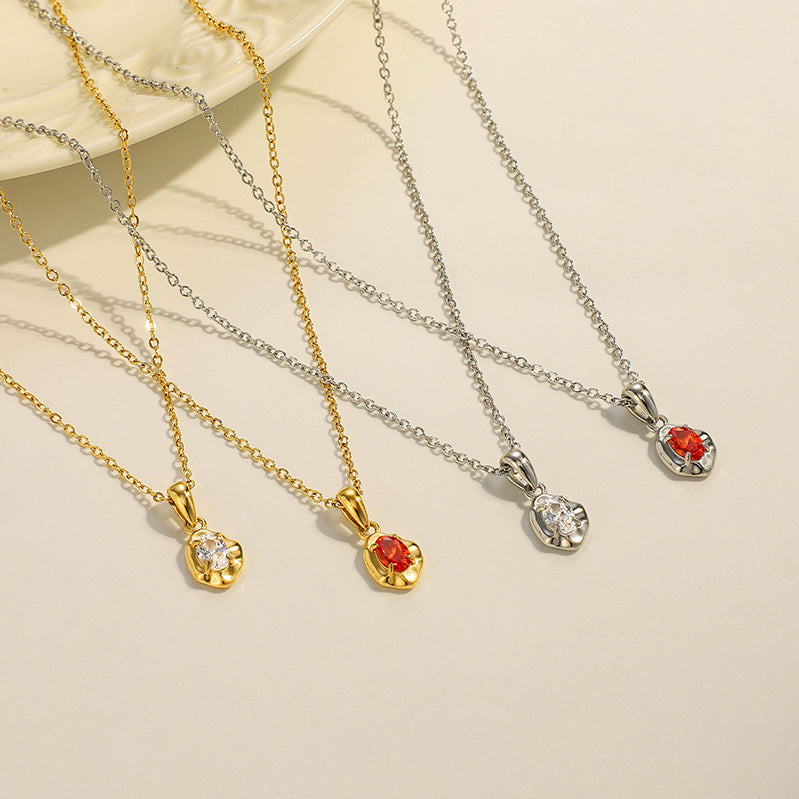 Orange Zircon Pendant Necklace 18K Gold Plated Stainless Steel