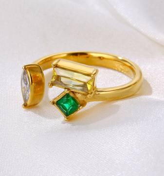 Multi Zircon Gold Ring 18K Gold Plated Stainless Steel