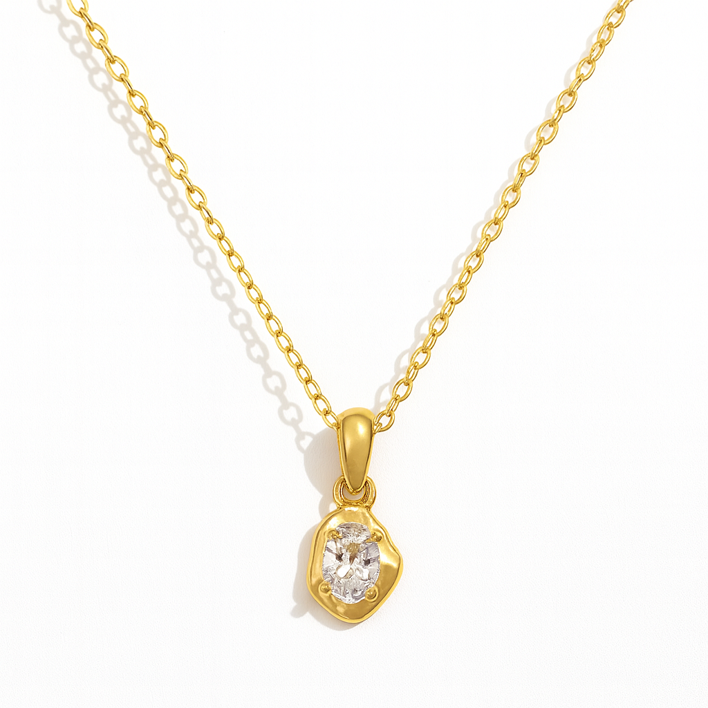 Clear Zircon Pendant Necklace 18K Gold Plated Stainless Steel
