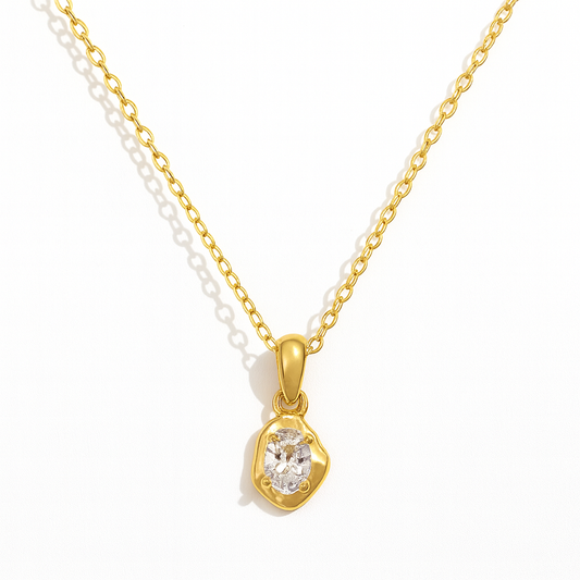 Clear Zircon Pendant Necklace 18K Gold Plated Stainless Steel