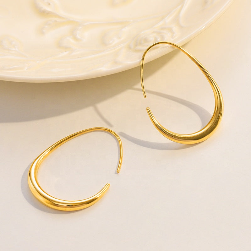 Sleek Open Hoop Earrings 18K Gold Plated Stainless Steel