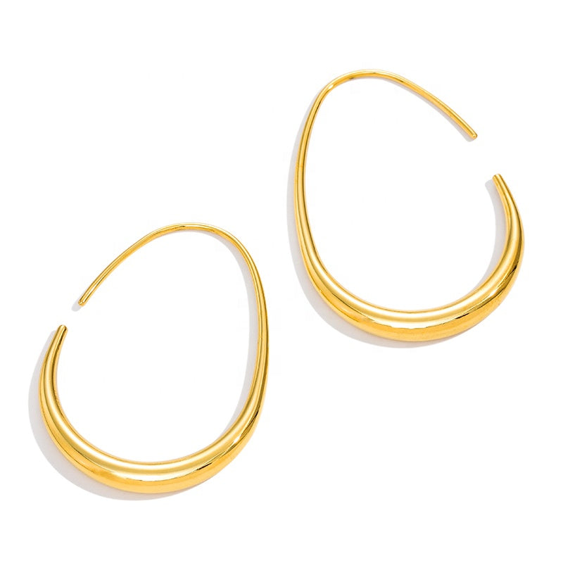 Sleek Open Hoop Earrings 18K Gold Plated Stainless Steel