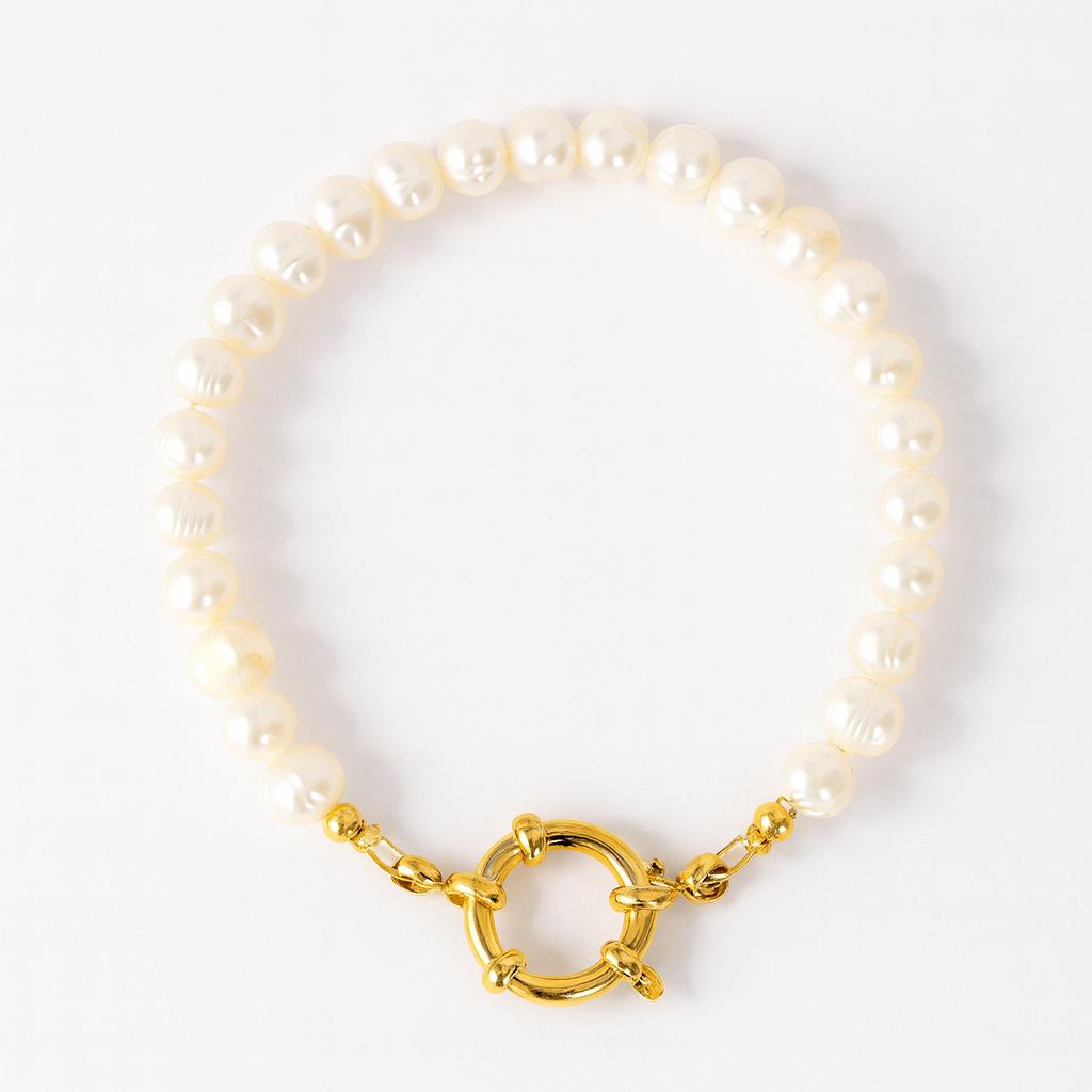 Freshwater Pearl Bracelet with Gold OT Clasp 18K Gold Plated Stainless Steel